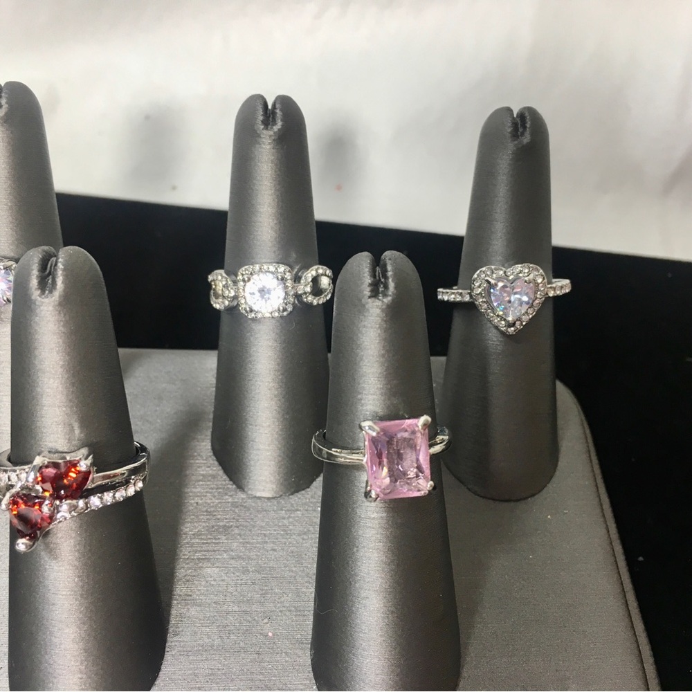 Lot of 7 Silver Toned Fashion Jewelry Rings Size 7 8 CZ Love Heart pink red - Picture 6 of 7